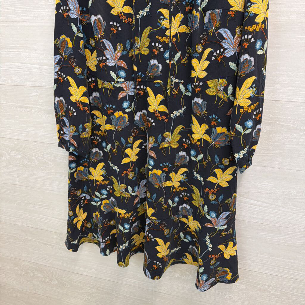 Loft Navy/ Multi Print Long Sleeve Dress 14