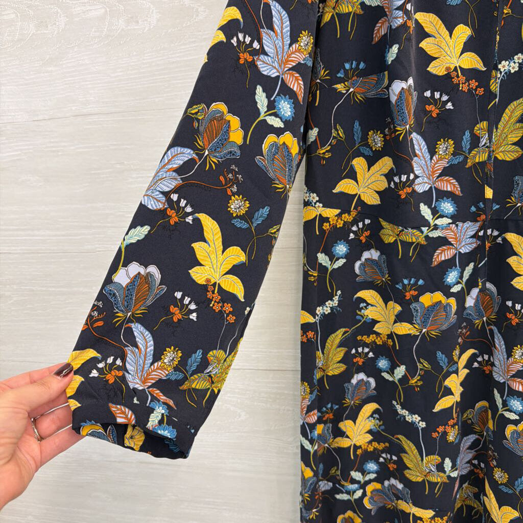 Loft Navy/ Multi Print Long Sleeve Dress 14