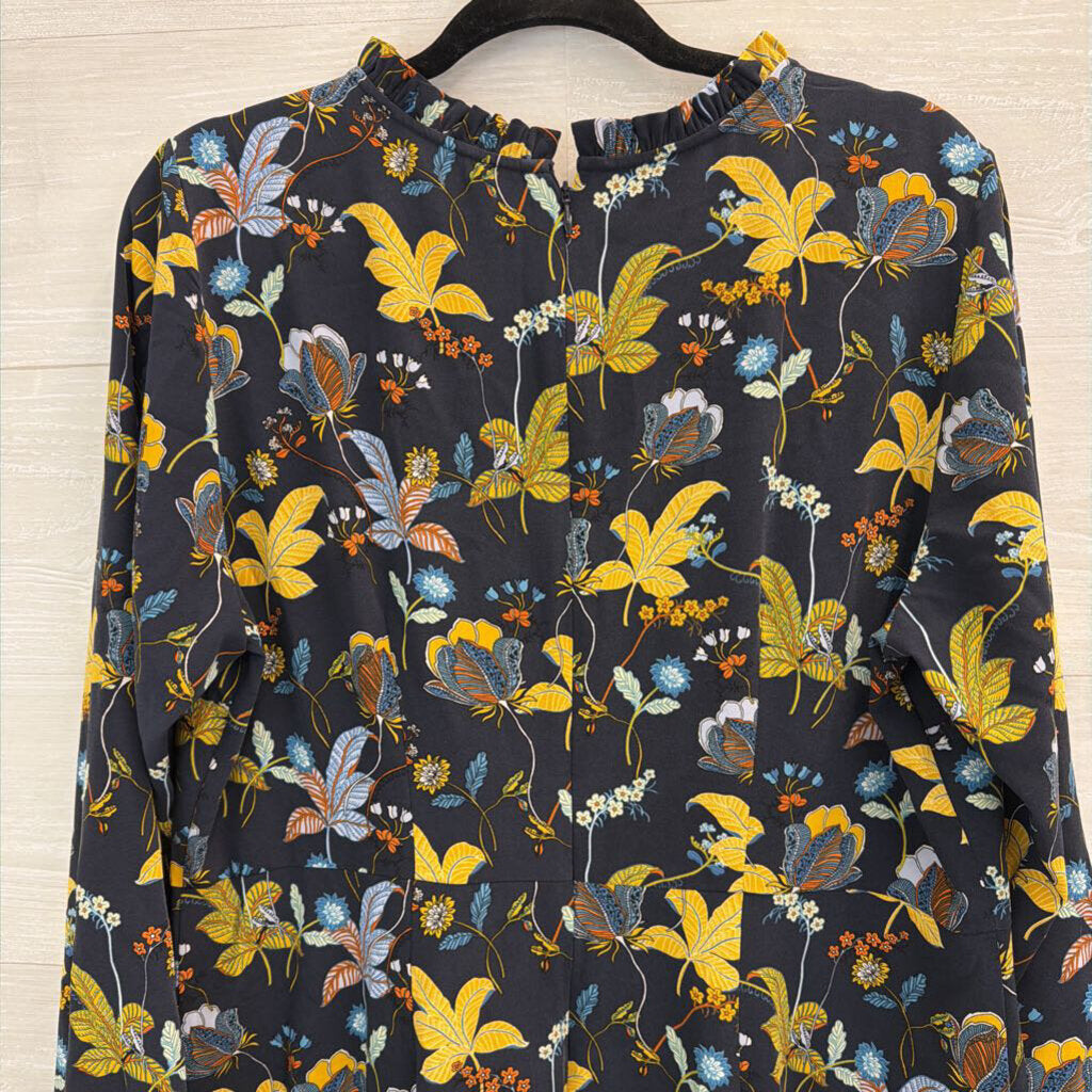 Loft Navy/ Multi Print Long Sleeve Dress 14
