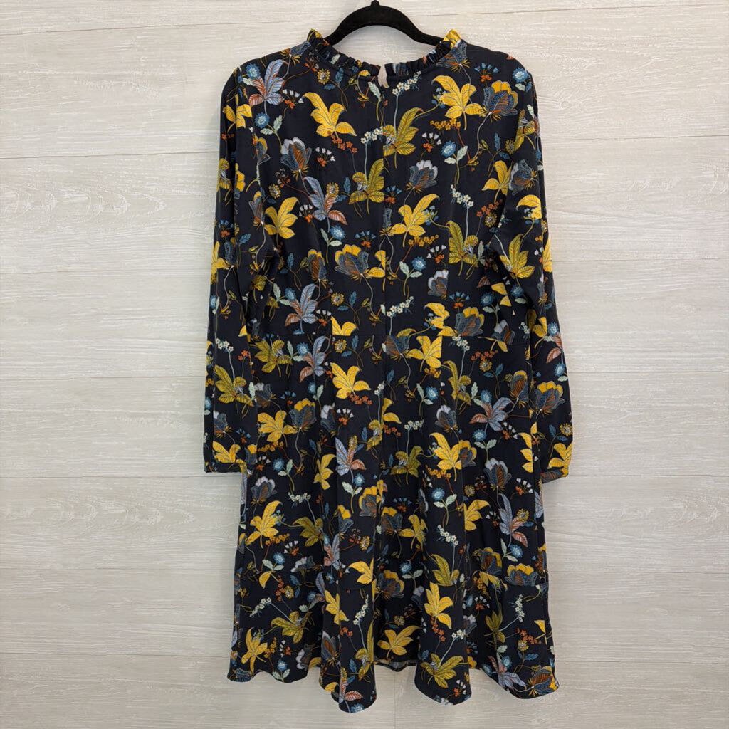 Loft Navy/ Multi Print Long Sleeve Dress 14