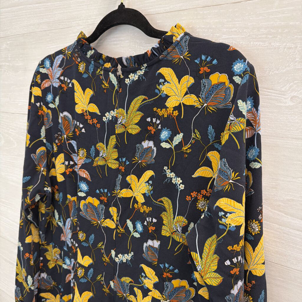 Loft Navy/ Multi Print Long Sleeve Dress 14
