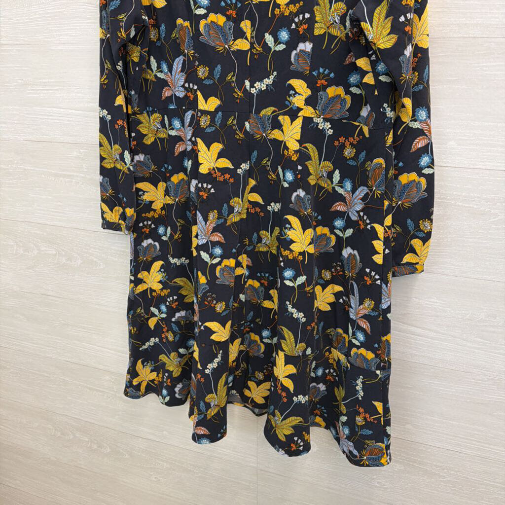 Loft Navy/ Multi Print Long Sleeve Dress 14