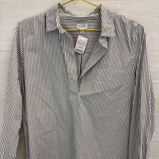 J Crew White/ Grey Striped Long Sleeve Button Down Top Large