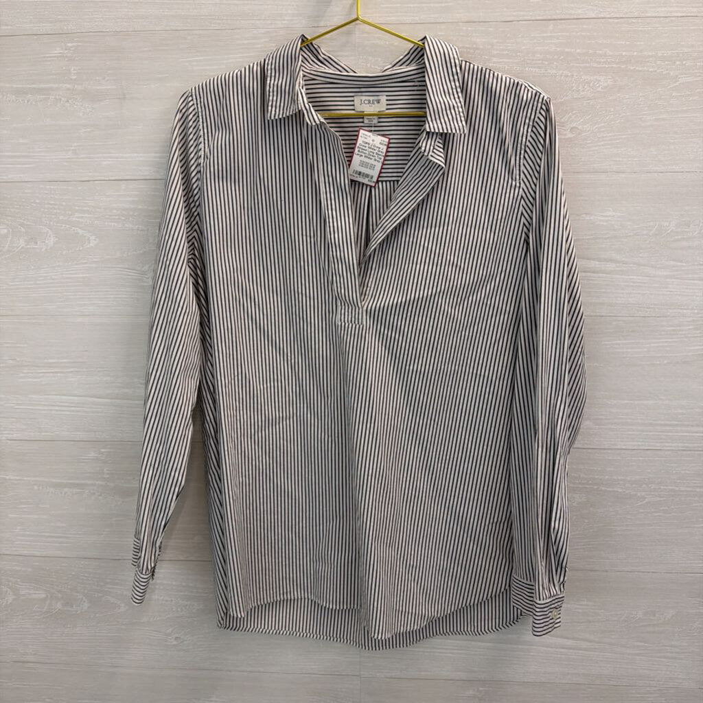 J Crew White/ Grey Striped Long Sleeve Button Down Top Large