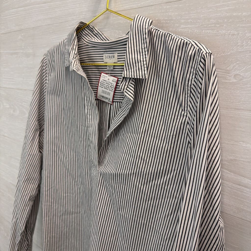 J Crew White/ Grey Striped Long Sleeve Button Down Top Large