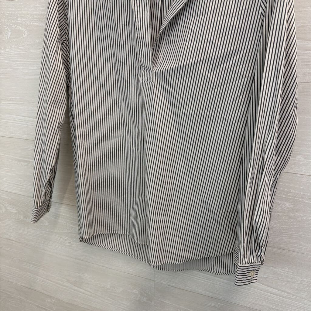 J Crew White/ Grey Striped Long Sleeve Button Down Top Large