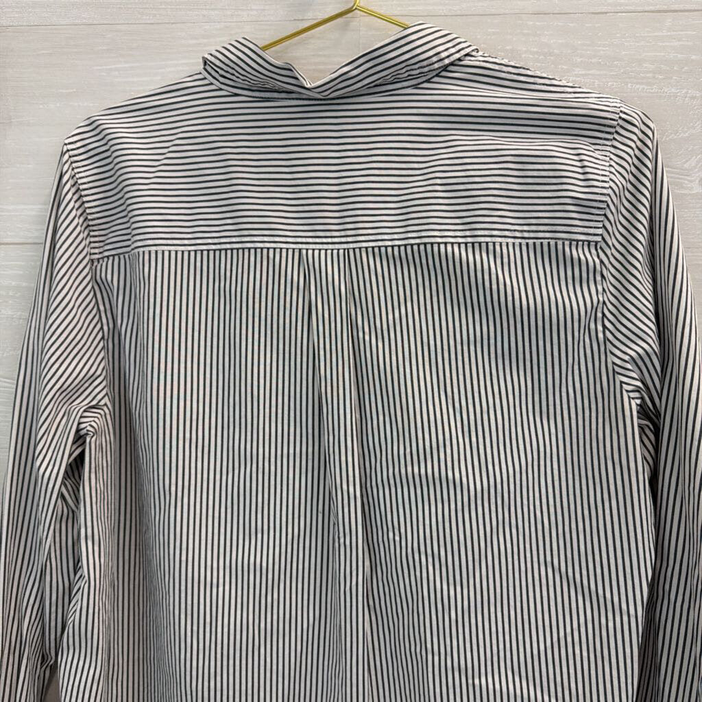 J Crew White/ Grey Striped Long Sleeve Button Down Top Large