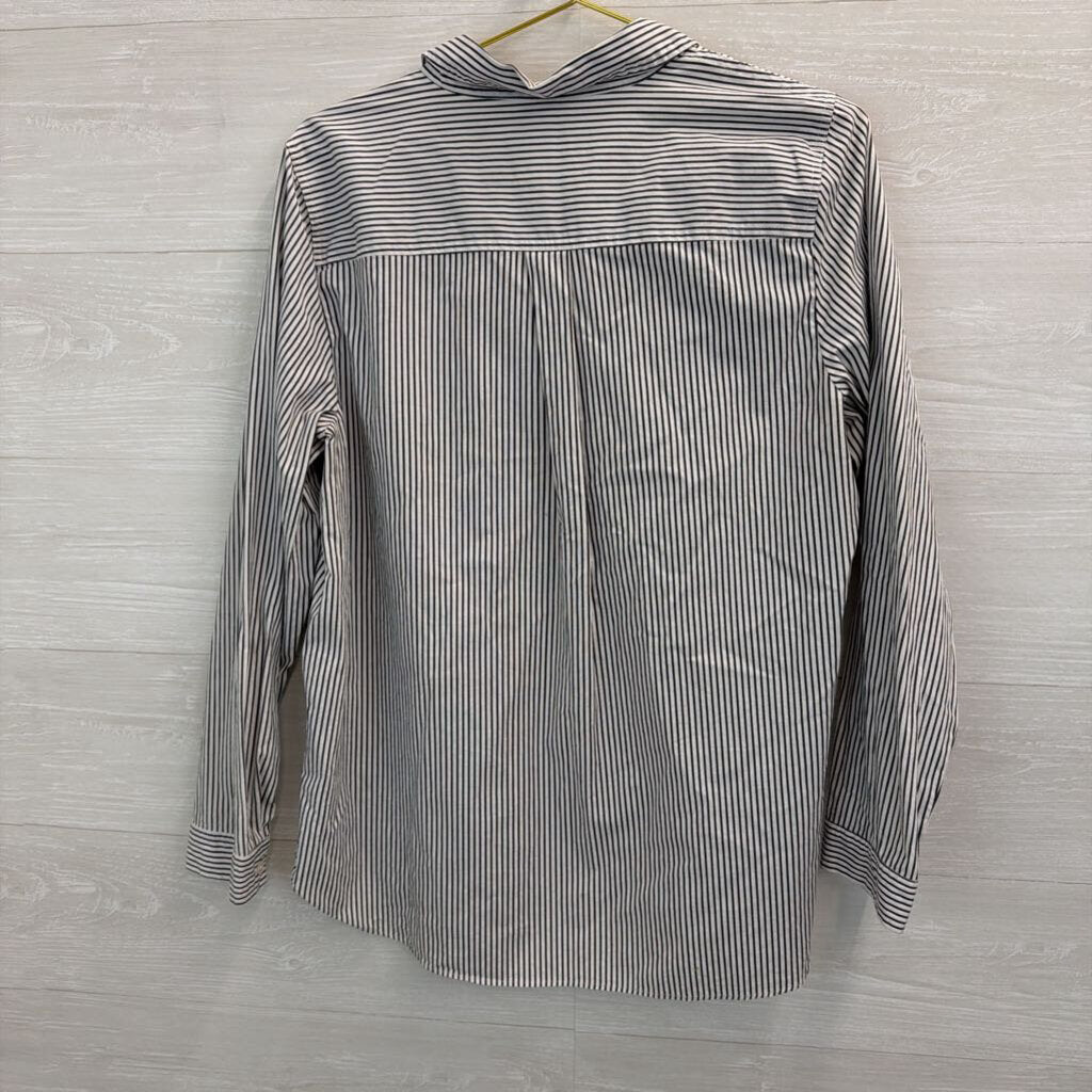 J Crew White/ Grey Striped Long Sleeve Button Down Top Large