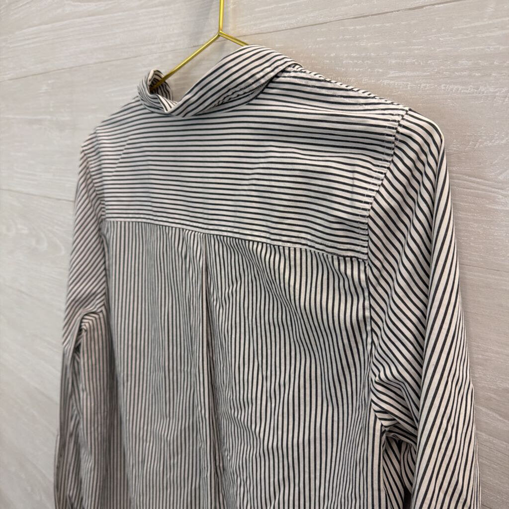 J Crew White/ Grey Striped Long Sleeve Button Down Top Large