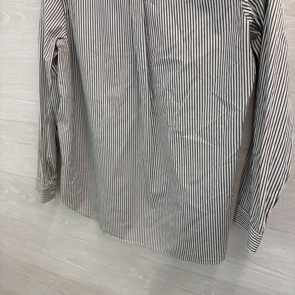 J Crew White/ Grey Striped Long Sleeve Button Down Top Large