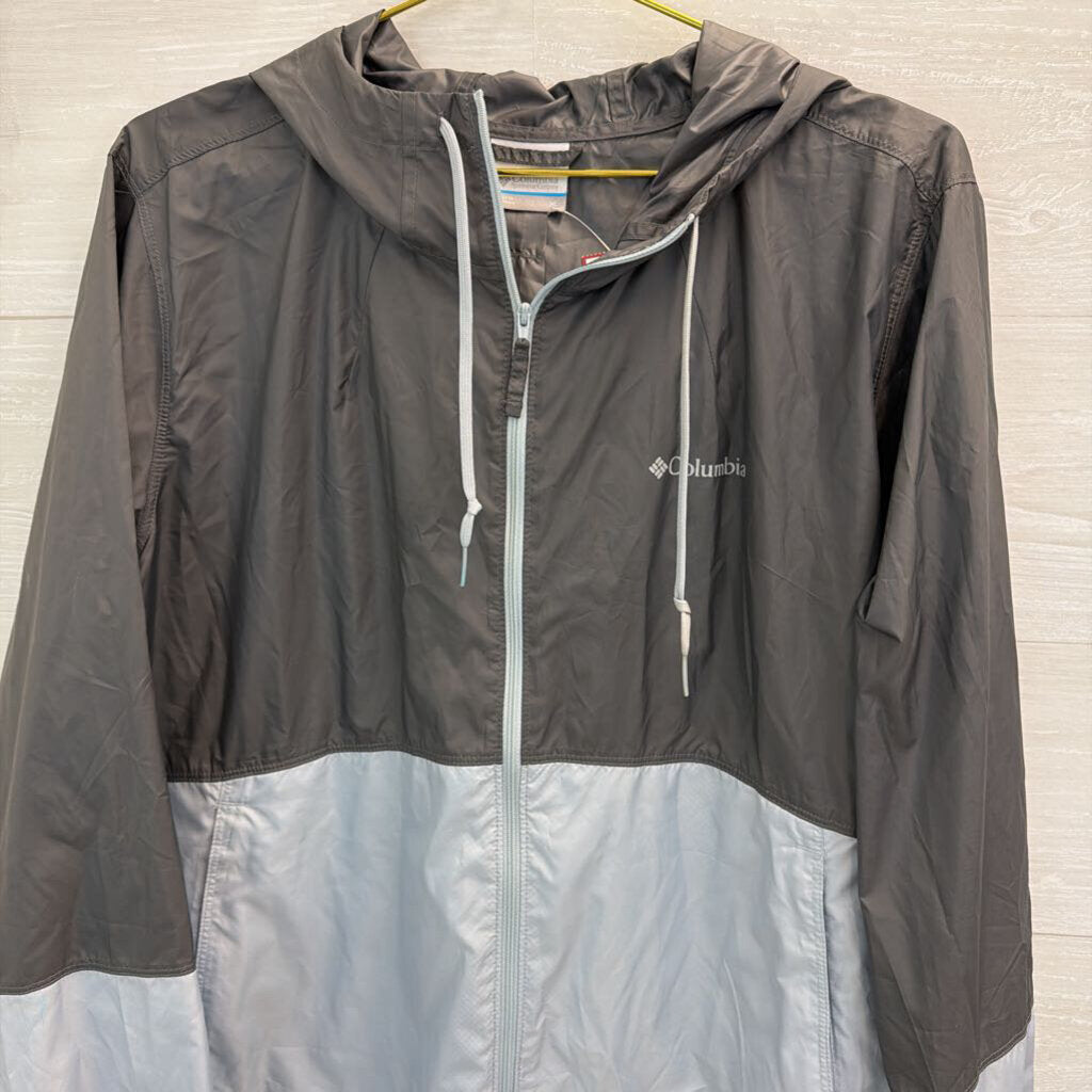 Columbia Grey/ Blue Light Weight Zip Up Hooded Jacket Extra Large