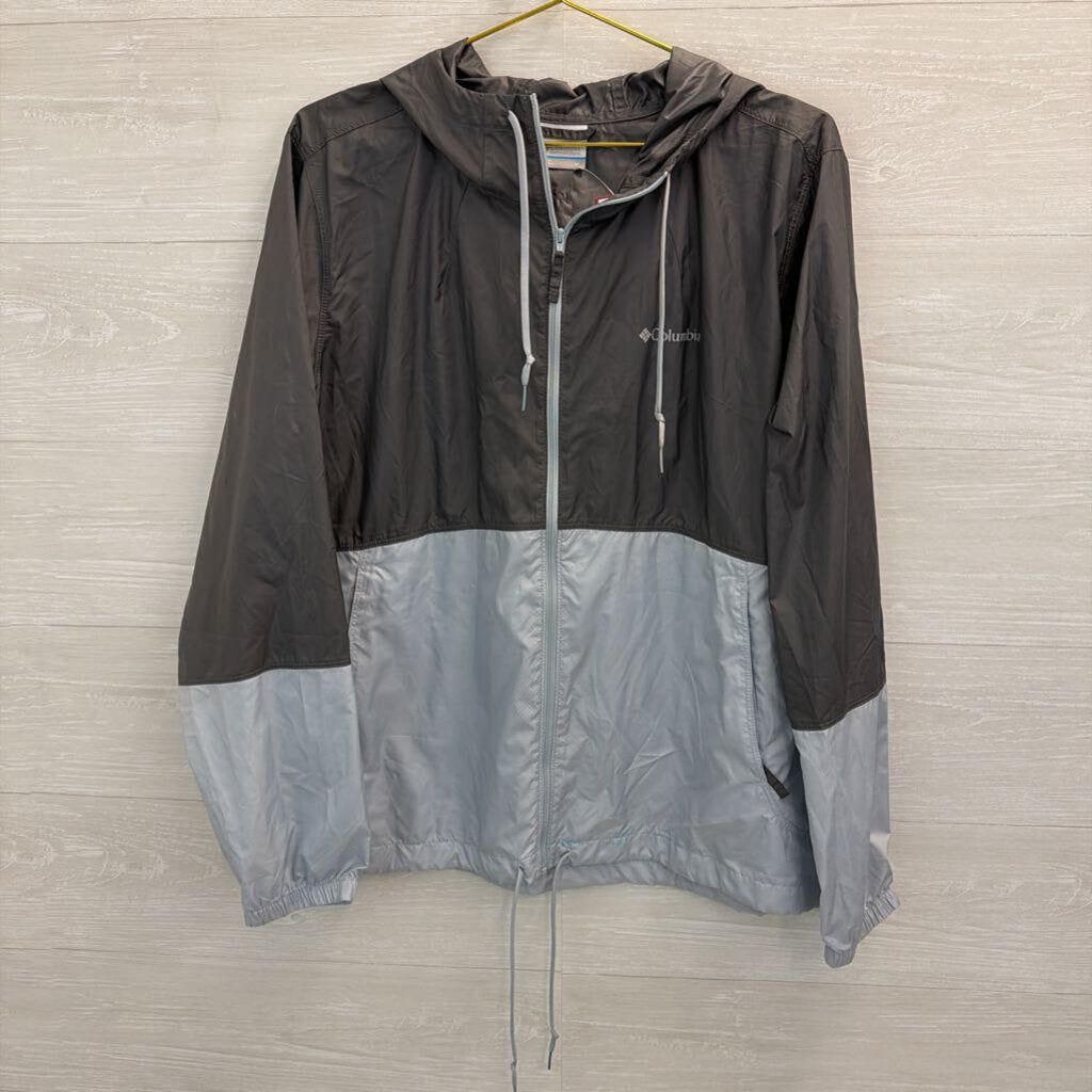 Columbia Grey/ Blue Light Weight Zip Up Hooded Jacket Extra Large