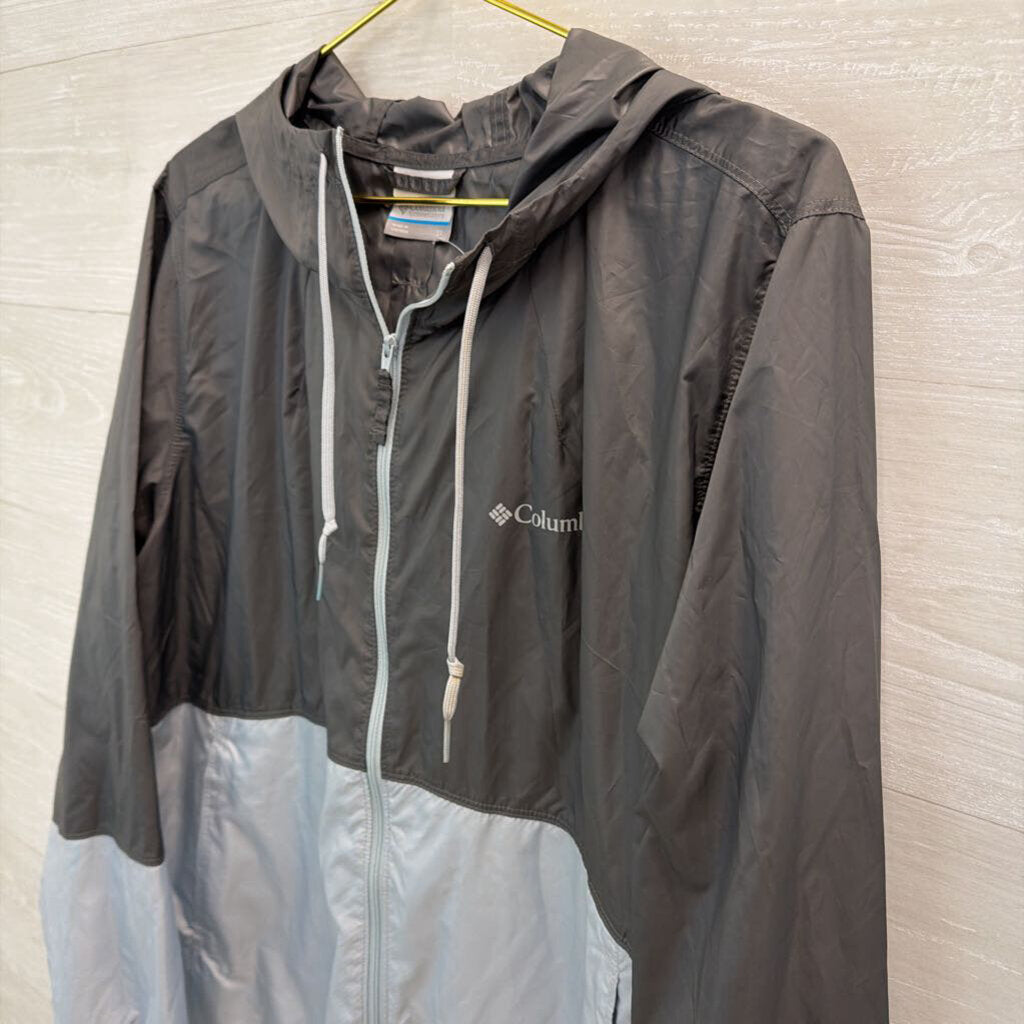 Columbia Grey/ Blue Light Weight Zip Up Hooded Jacket Extra Large