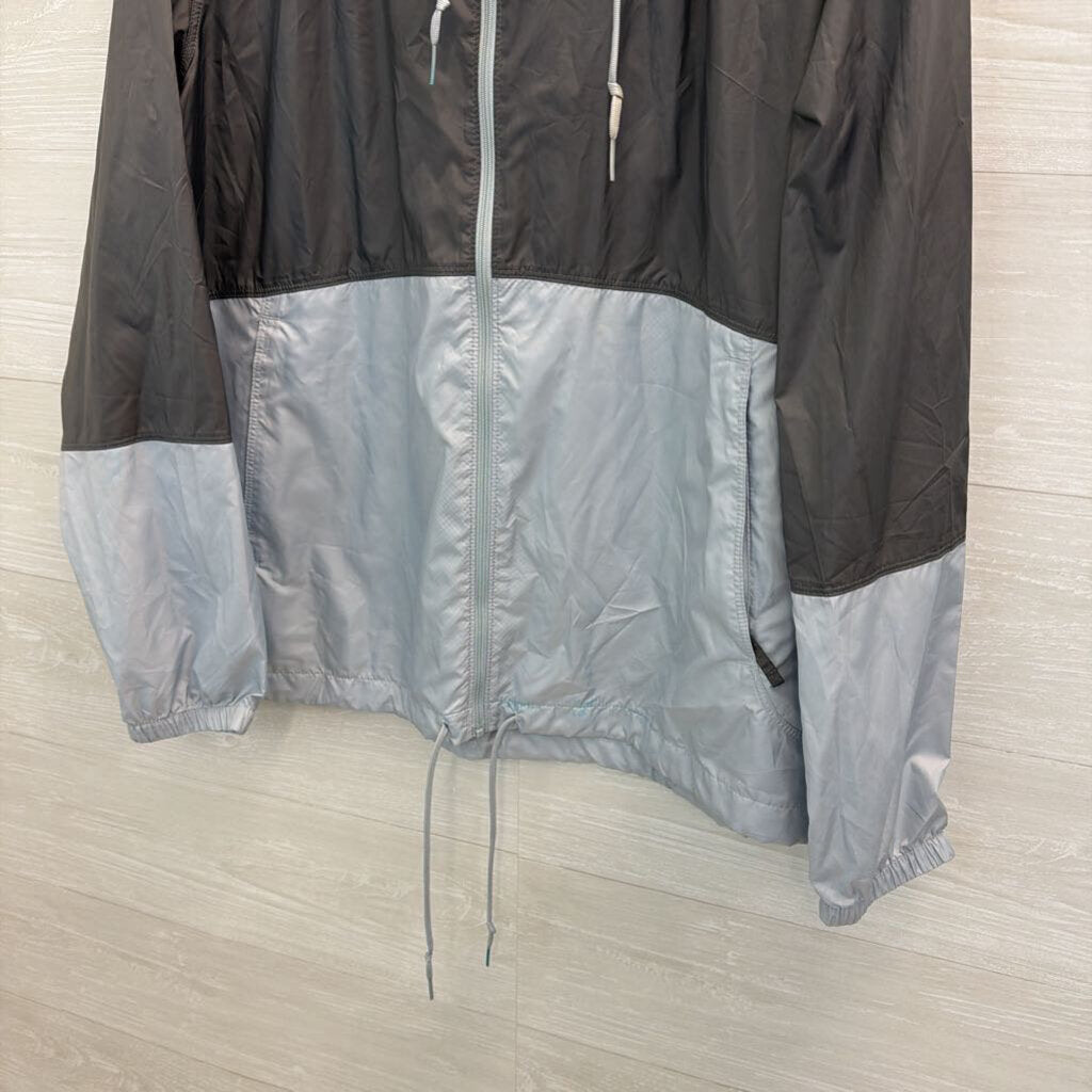 Columbia Grey/ Blue Light Weight Zip Up Hooded Jacket Extra Large