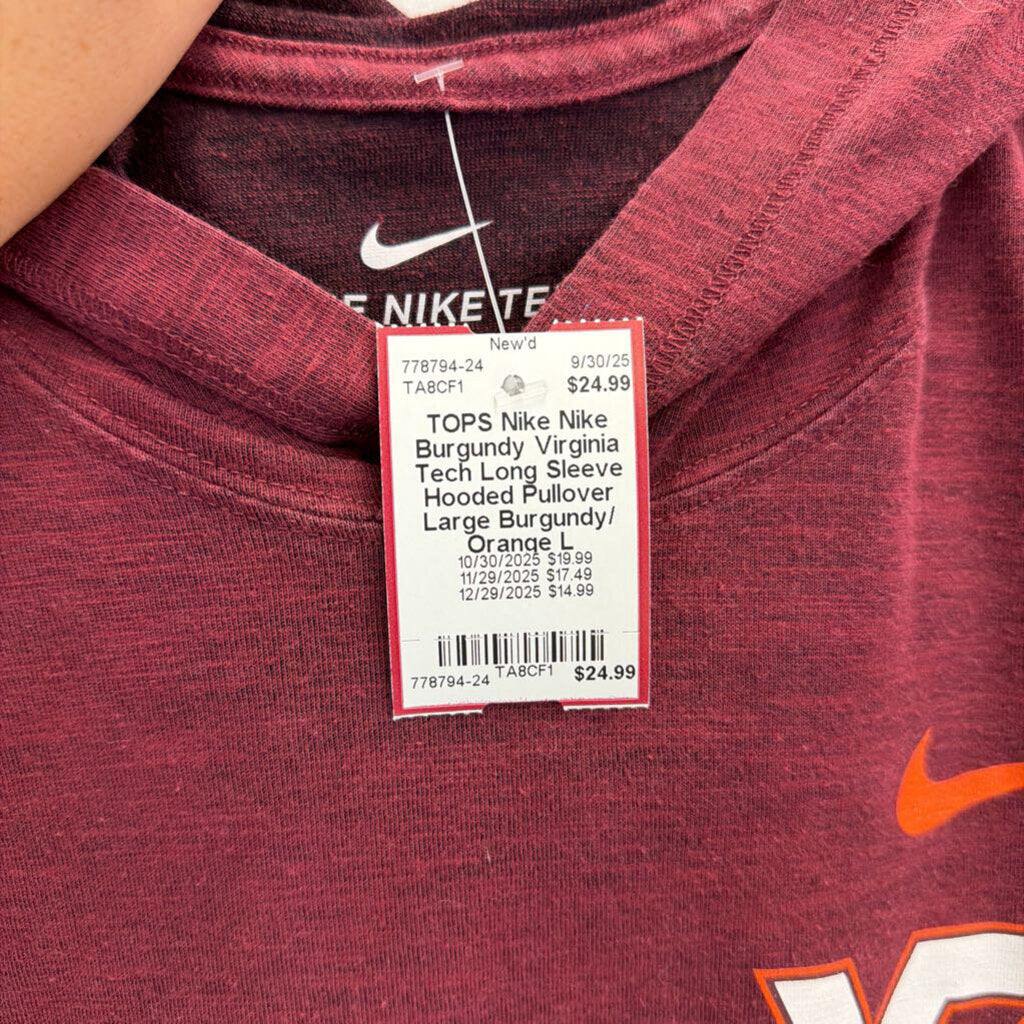 Nike Burgundy Virginia Tech Long Sleeve Hooded Pullover Large