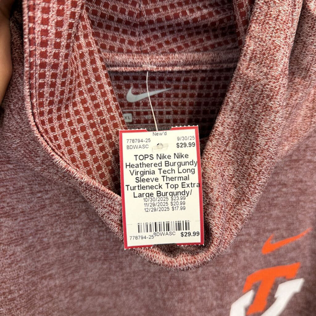 Nike Heathered Burgundy Virginia Tech Long Sleeve Thermal Turtleneck Top Extra Large