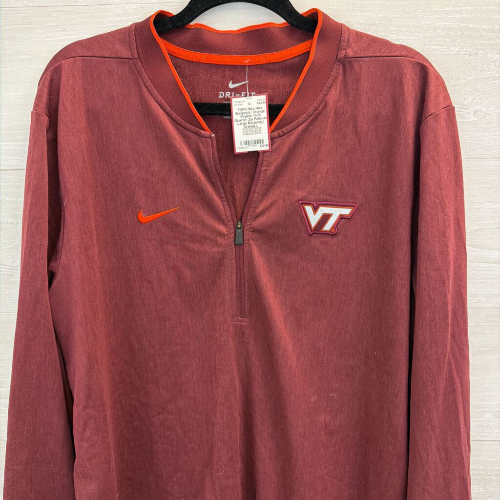 Nike Burgundy/ Orange Virginia Tech Quarter Zip Pullover Large