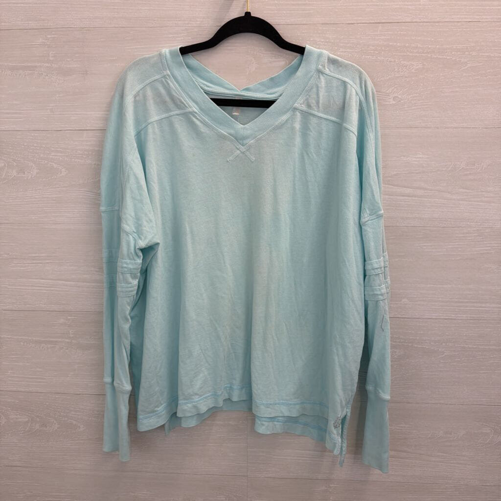 FP Movement Blue Long Sleeve V Neck Top Top Small