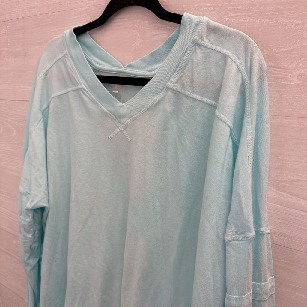 FP Movement Blue Long Sleeve V Neck Top Top Small