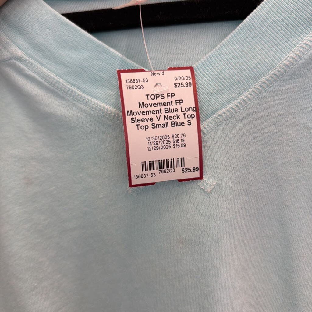 FP Movement Blue Long Sleeve V Neck Top Top Small