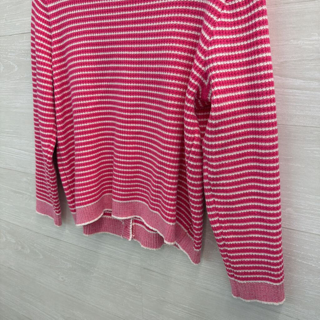 Pink/ White Knit Striped Cardigan Sweater Medium
