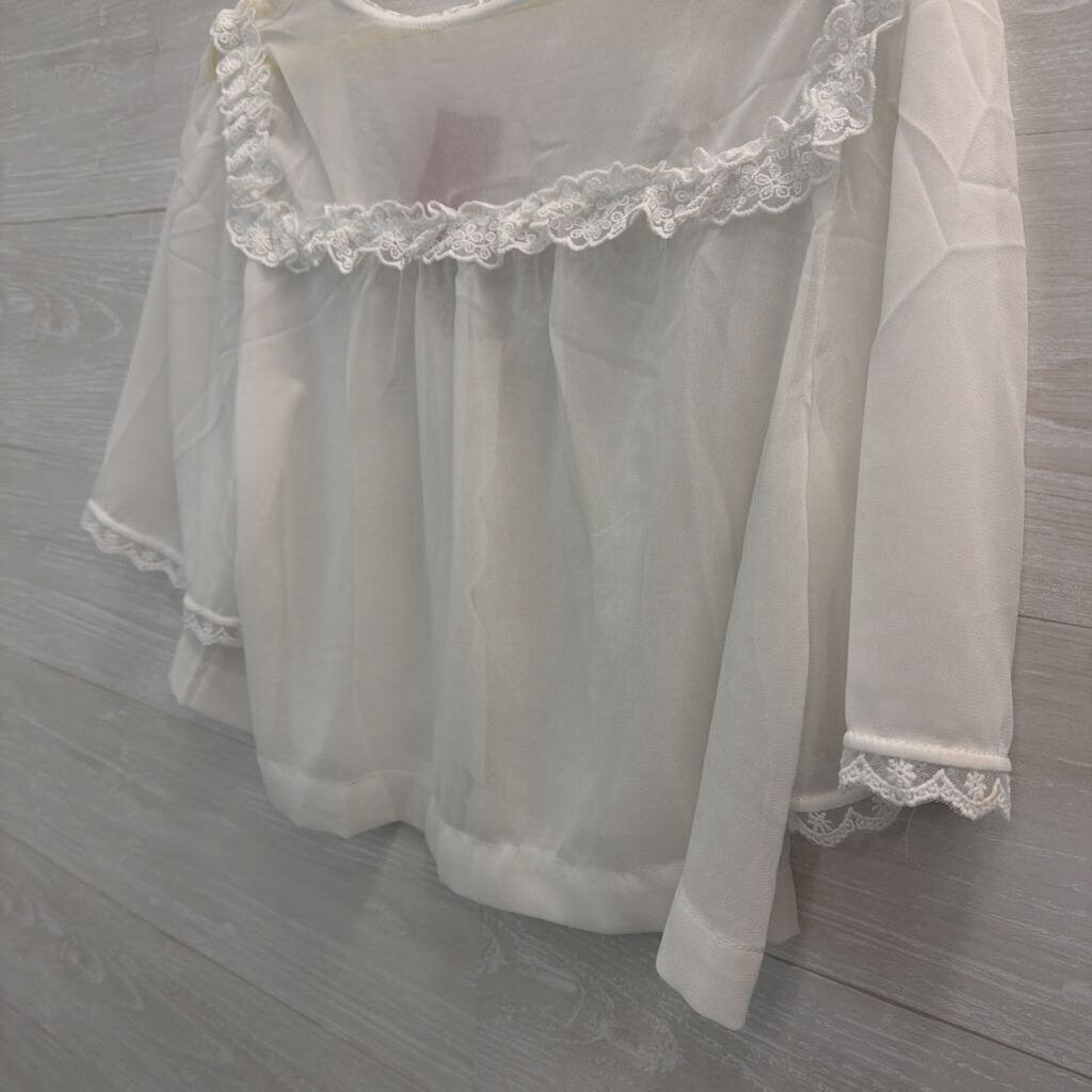 White Sheer Lace Detail Cropped Short Sleeve Top Medium