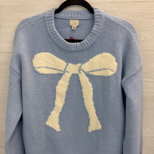 Blue/ White Bow Knit Long Sleeve Sweater Top Large