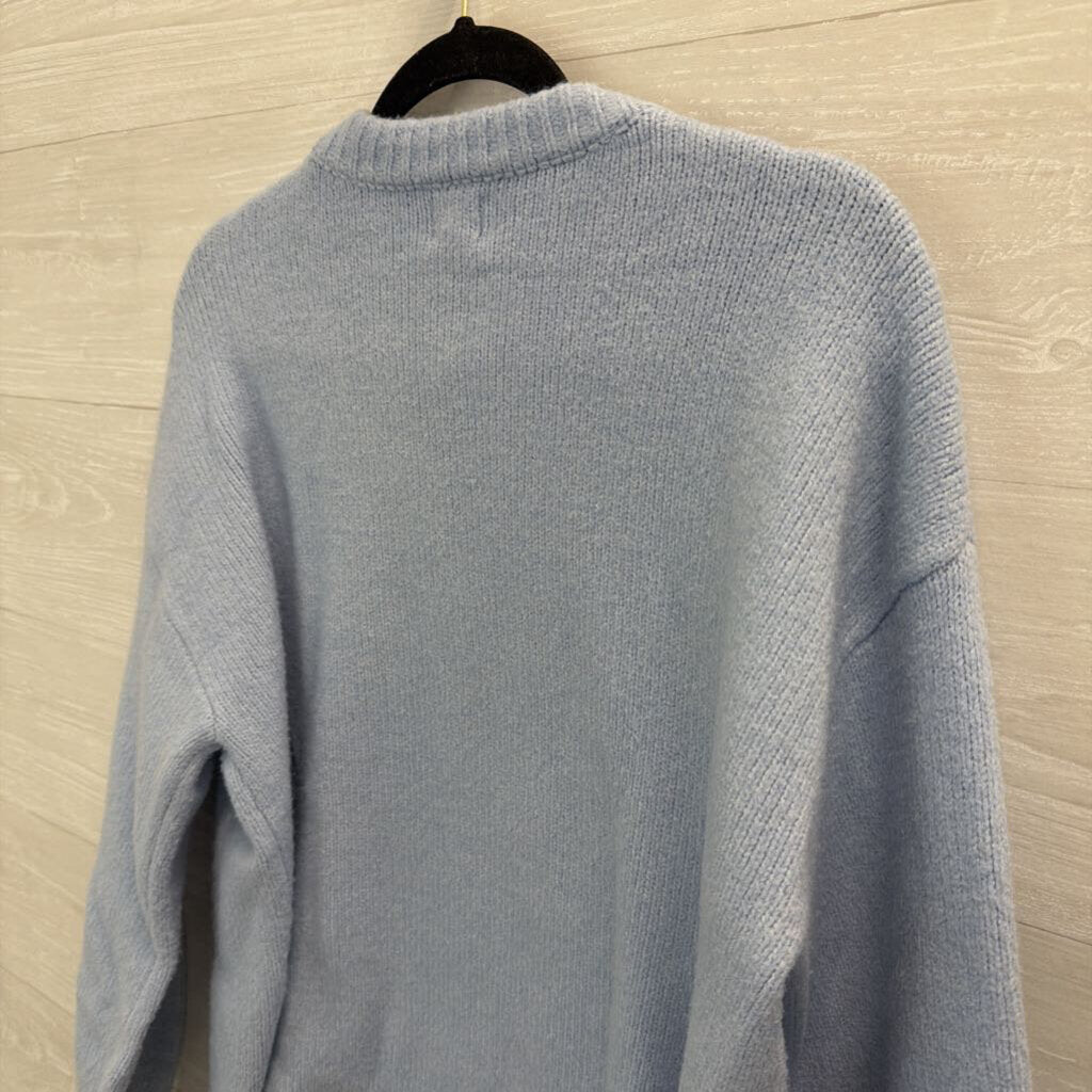 Blue/ White Bow Knit Long Sleeve Sweater Top Large