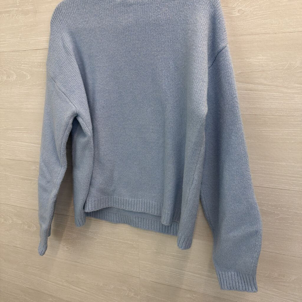 Blue/ White Bow Knit Long Sleeve Sweater Top Large