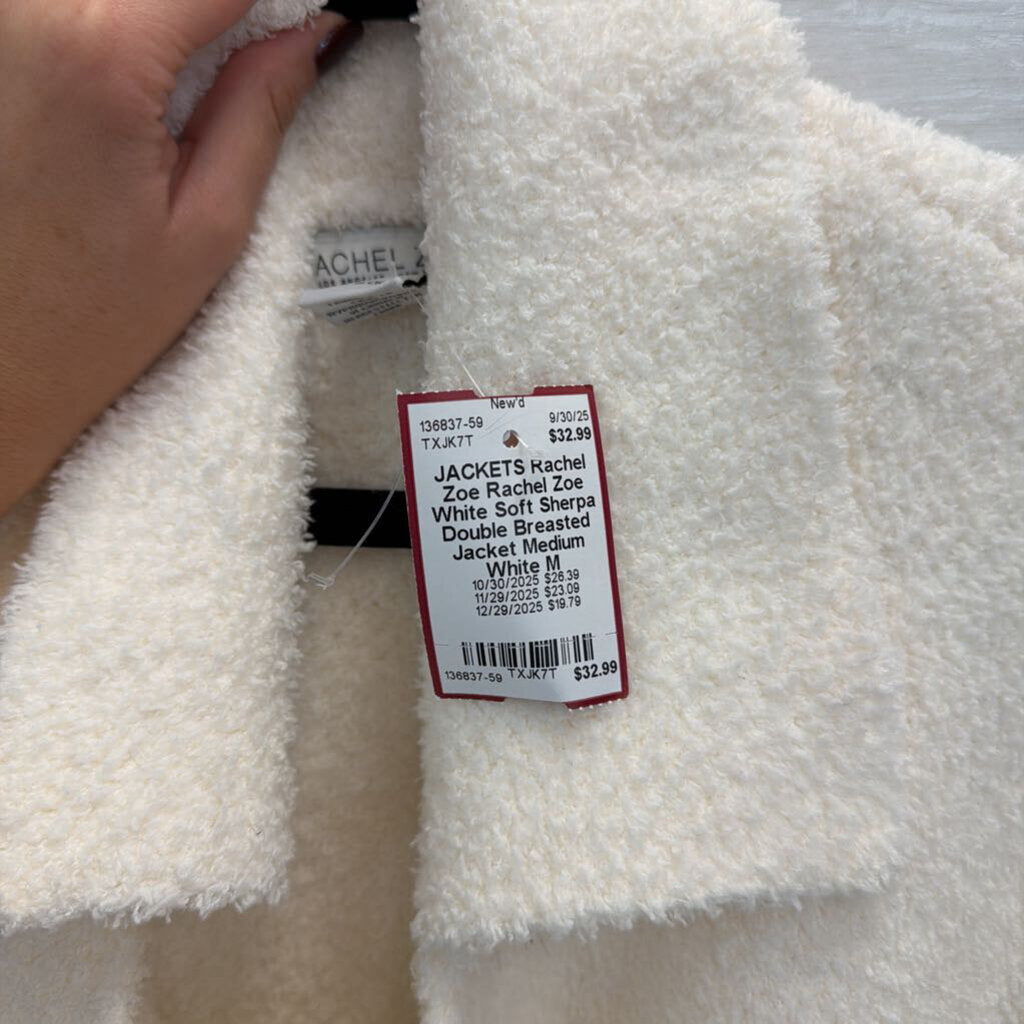Rachel Zoe White Soft Sherpa Double Breasted Jacket Medium