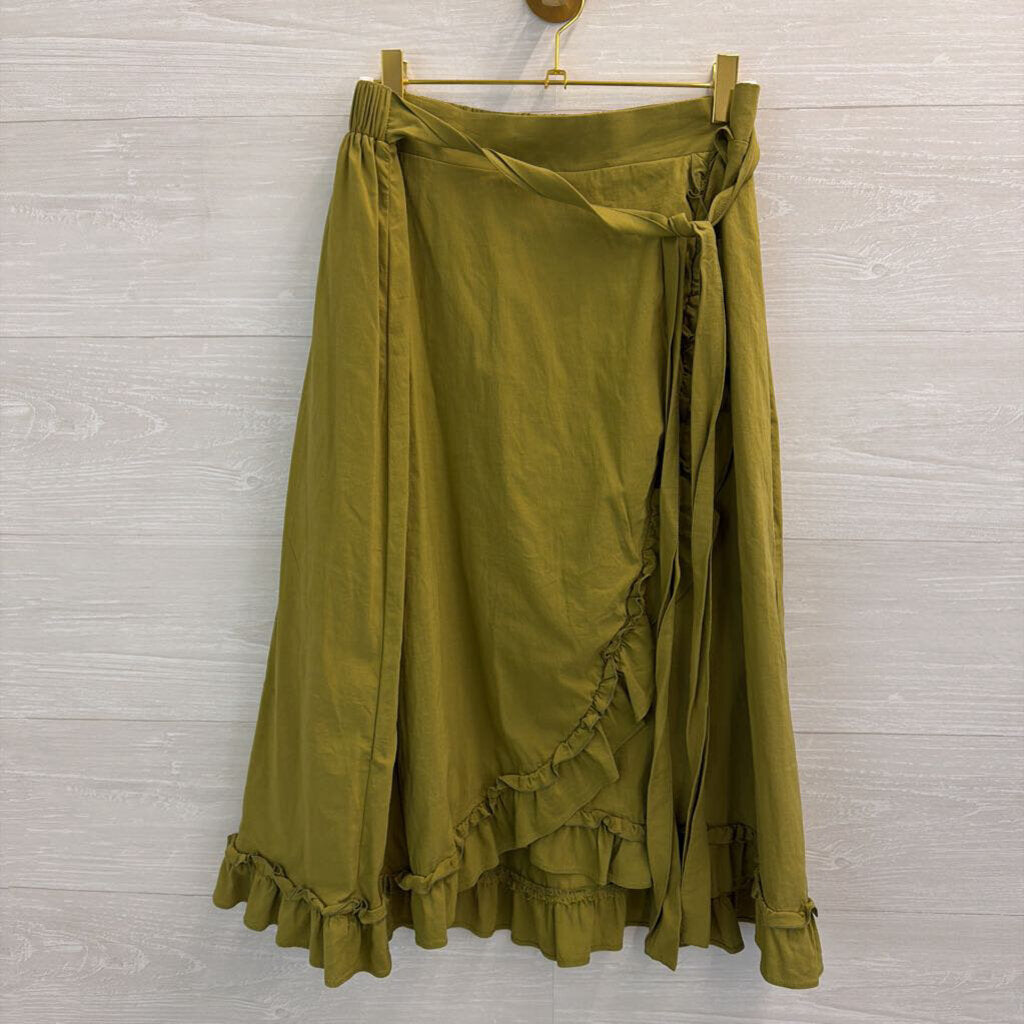 Maeve Green Ruffle Faux Wrap Midi Skirt Small