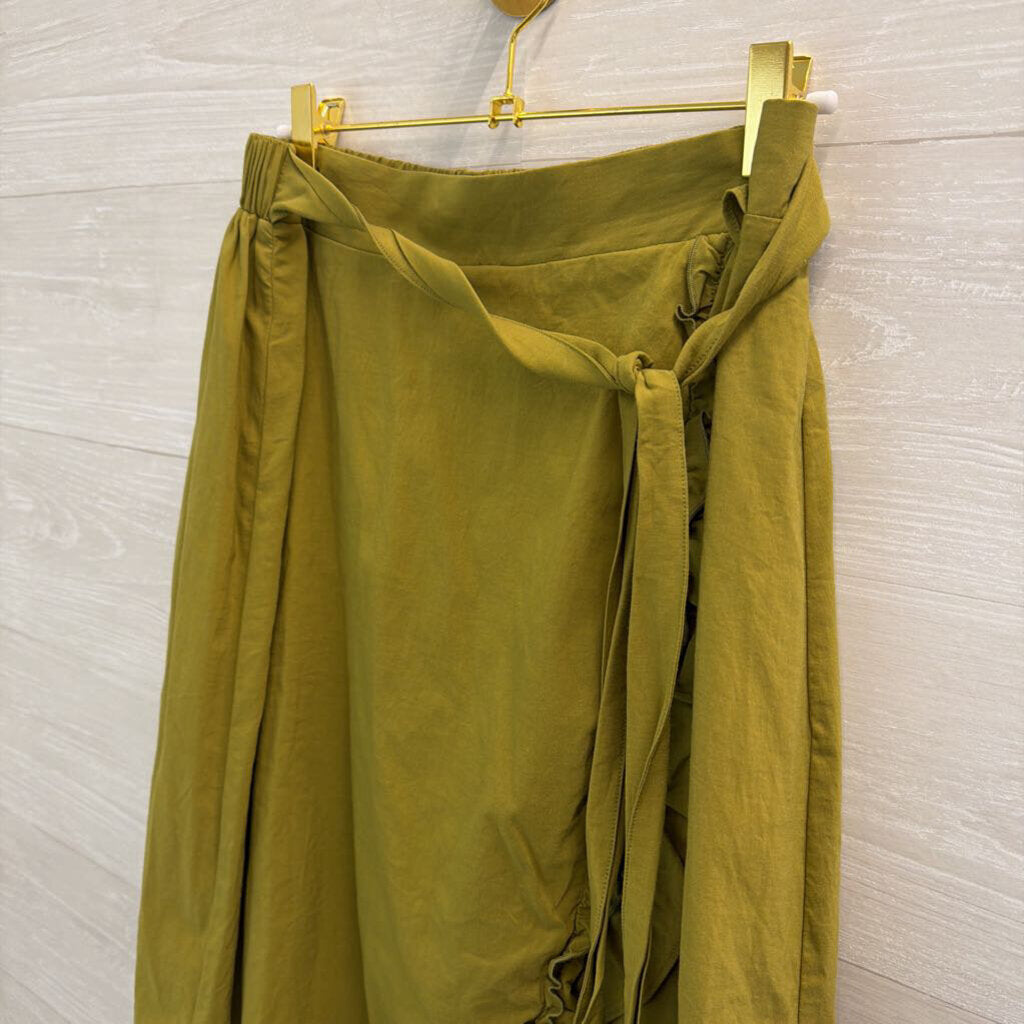 Maeve Green Ruffle Faux Wrap Midi Skirt Small