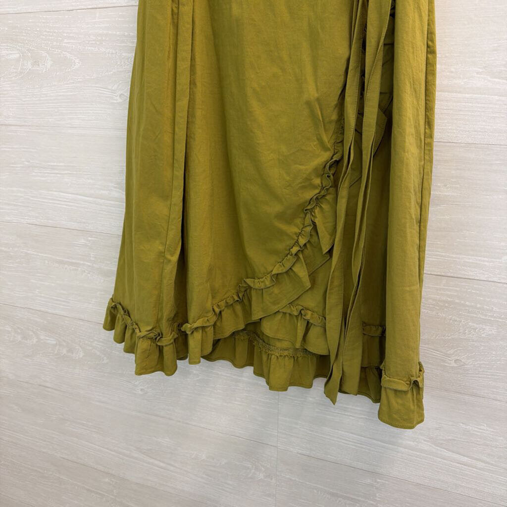 Maeve Green Ruffle Faux Wrap Midi Skirt Small