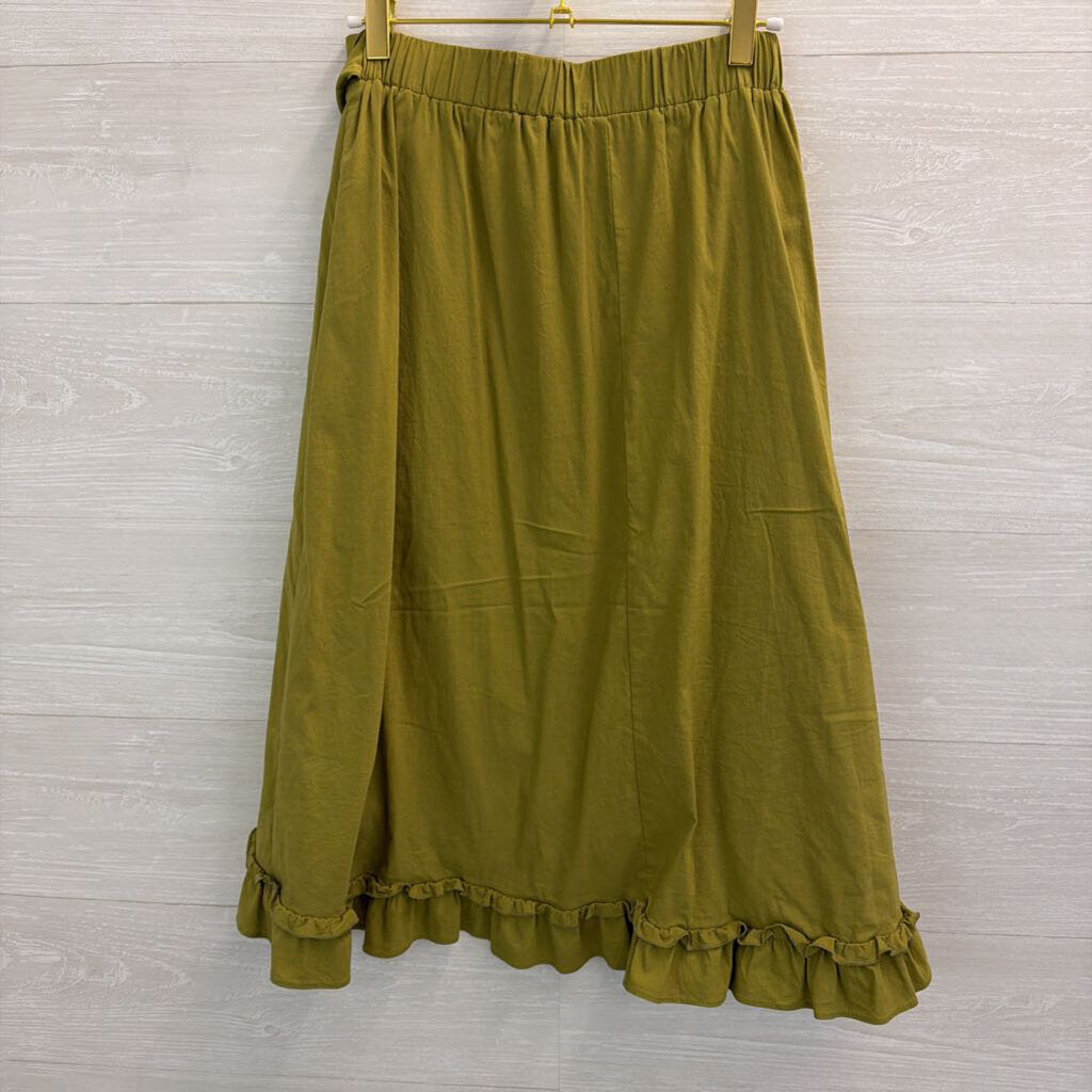 Maeve Green Ruffle Faux Wrap Midi Skirt Small