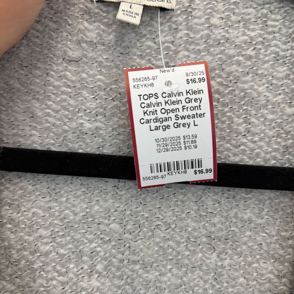 Calvin Klein Grey Knit Open Front Cardigan Sweater Large