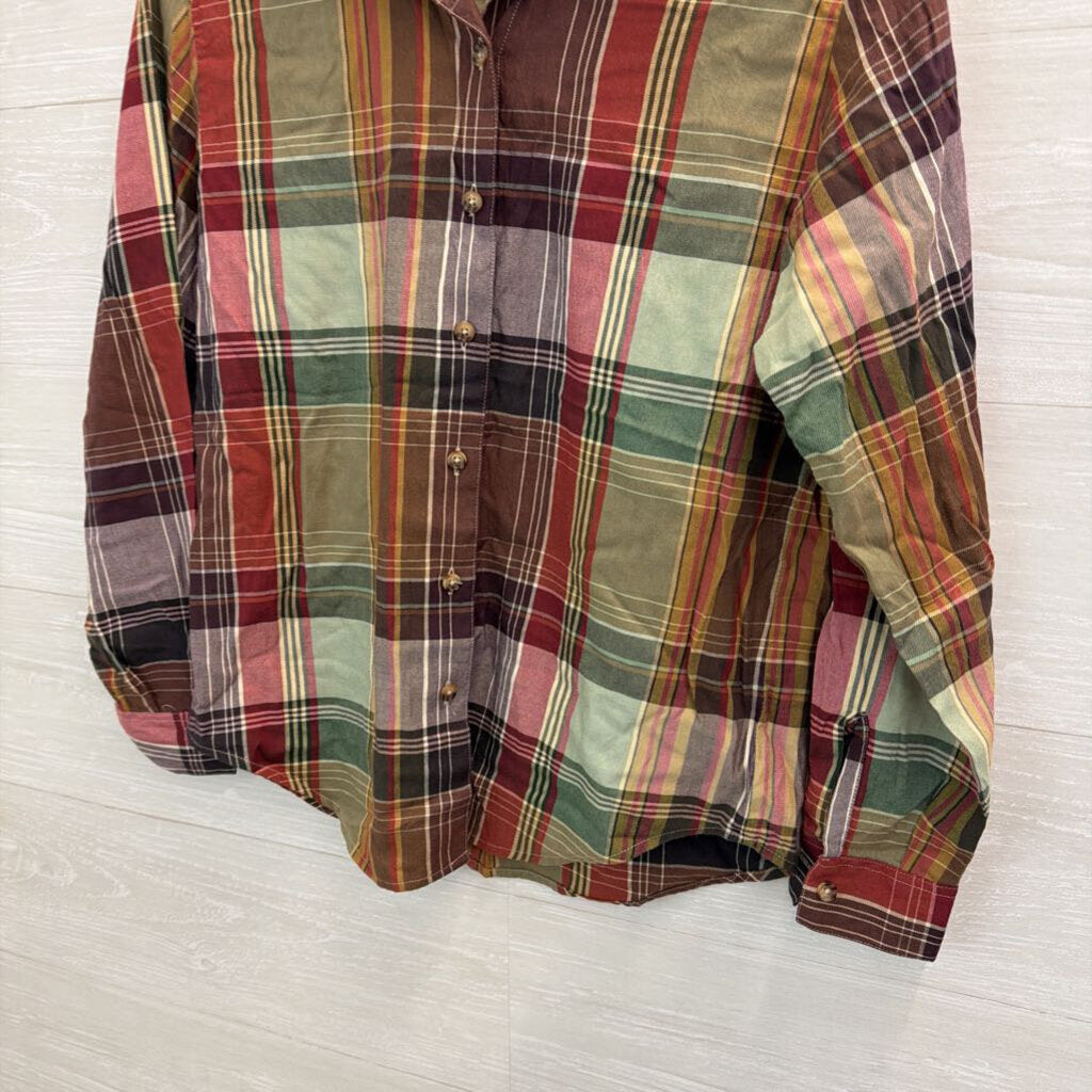 Talbots Brown Plaid Button Down Top Small Petite