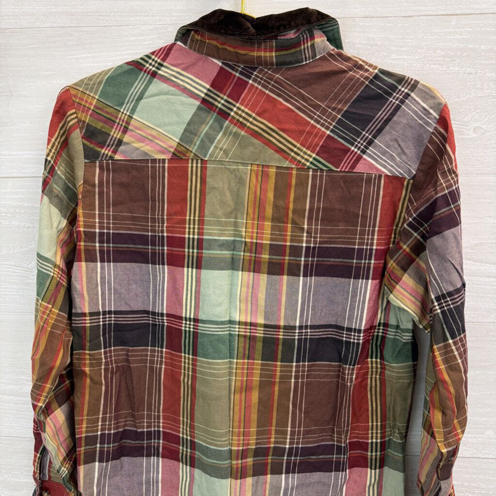 Talbots Brown Plaid Button Down Top Small Petite