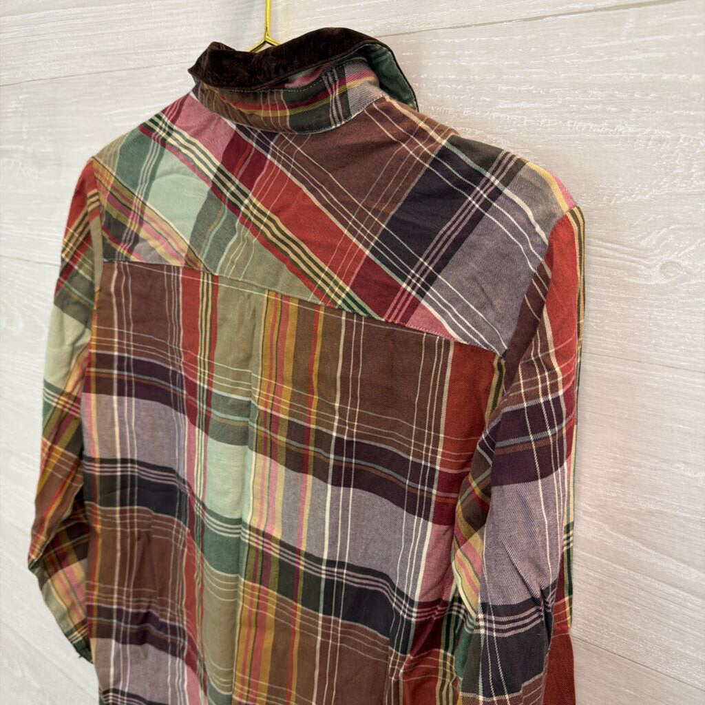Talbots Brown Plaid Button Down Top Small Petite