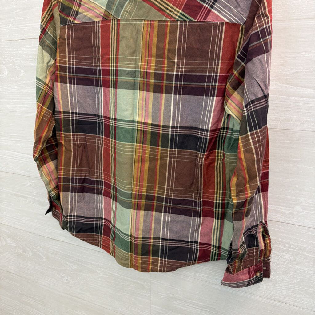 Talbots Brown Plaid Button Down Top Small Petite