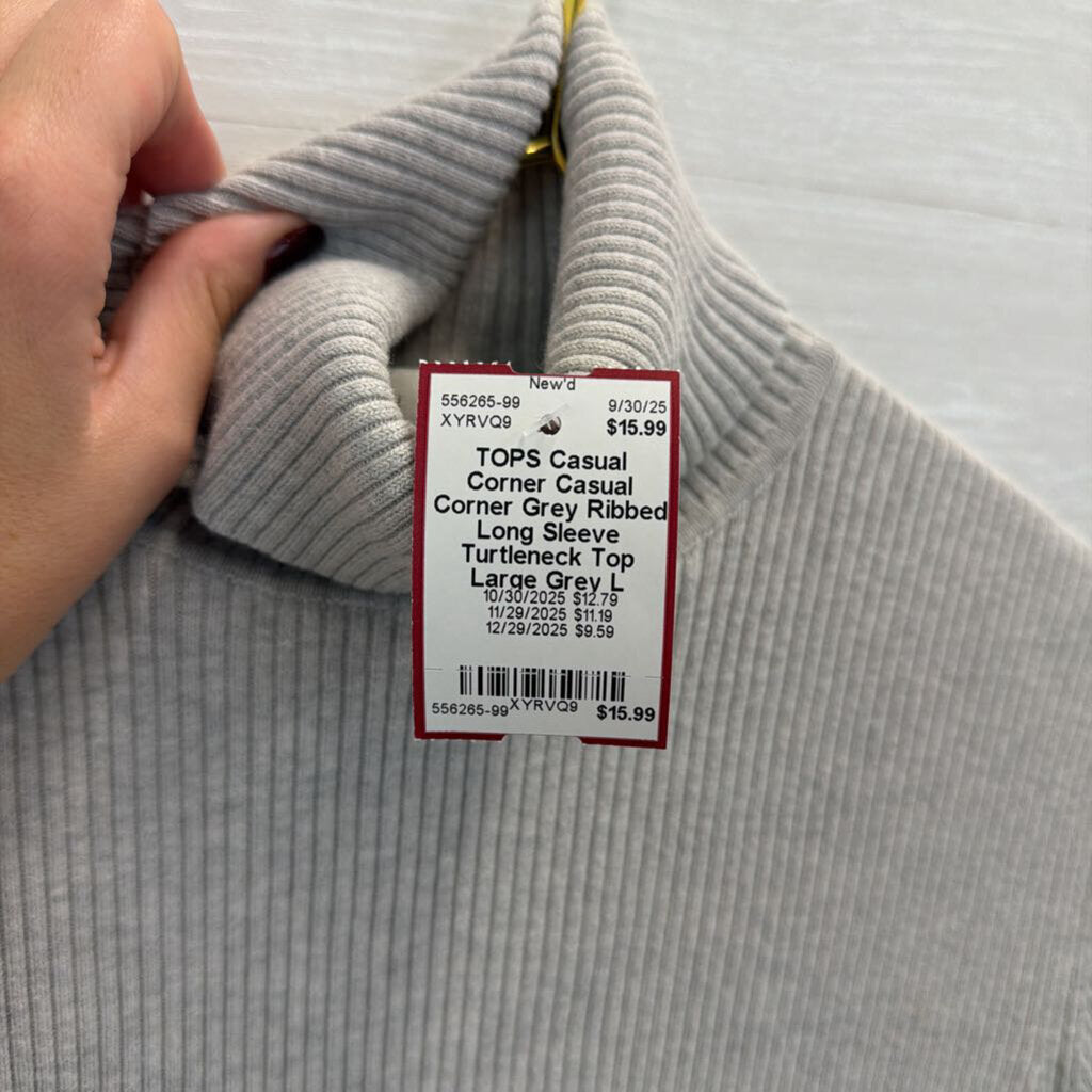 Casual Corner Grey Ribbed Long Sleeve Turtleneck Top Large