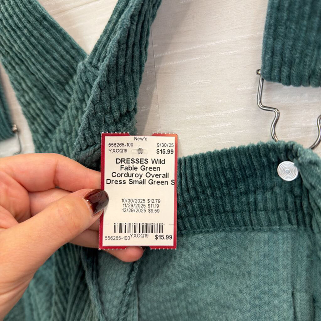 Green Corduroy Overall Dress Small