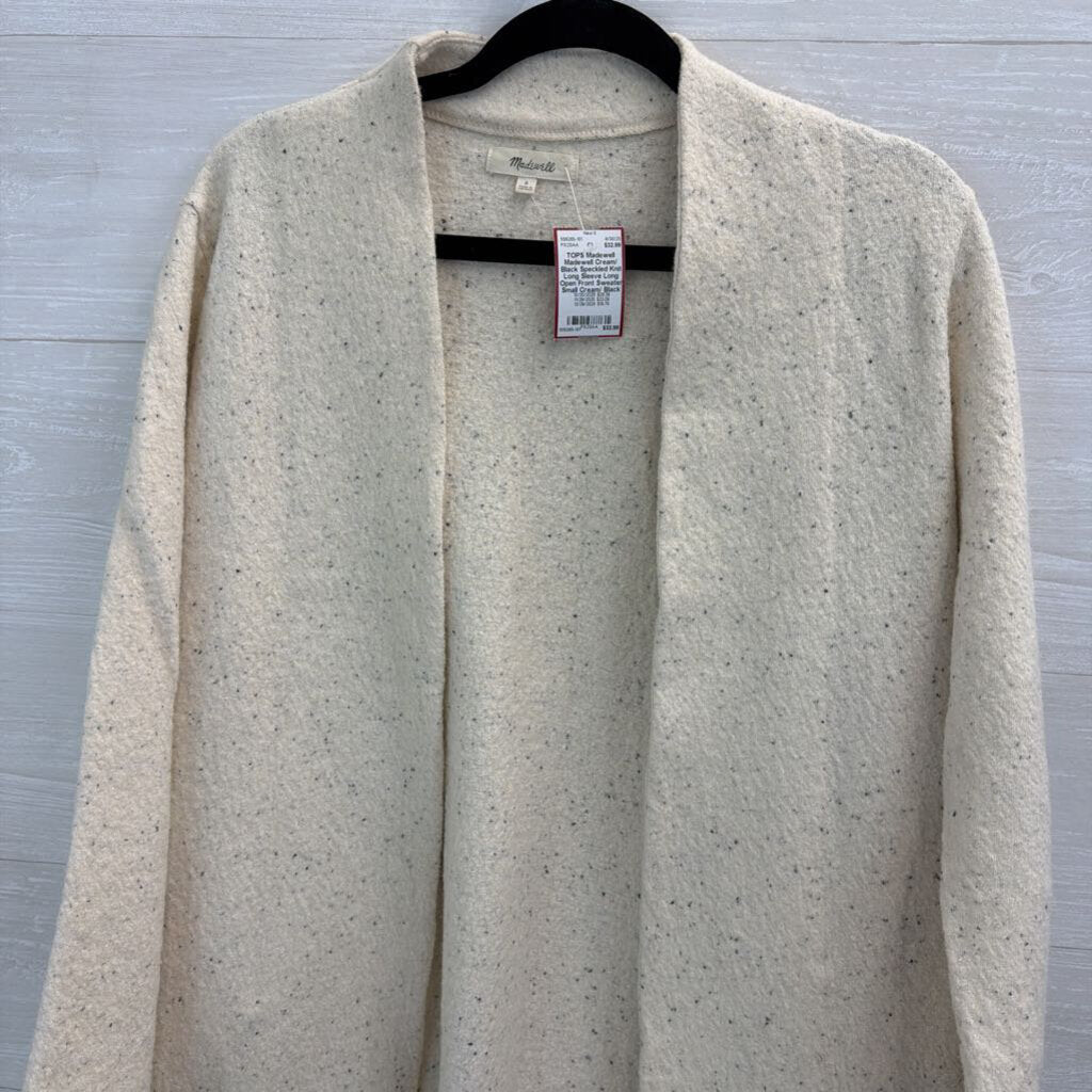 Madewell Cream/ Black Speckled Knit Long Sleeve Long Open Front Sweater Small