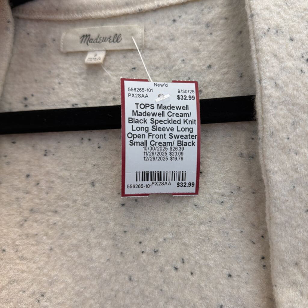 Madewell Cream/ Black Speckled Knit Long Sleeve Long Open Front Sweater Small