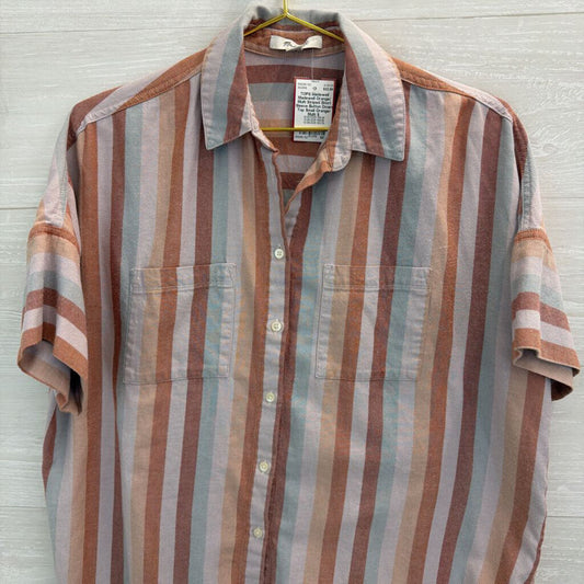 Madewell Orange/ Multi Striped Short Sleeve Button Down Top Small