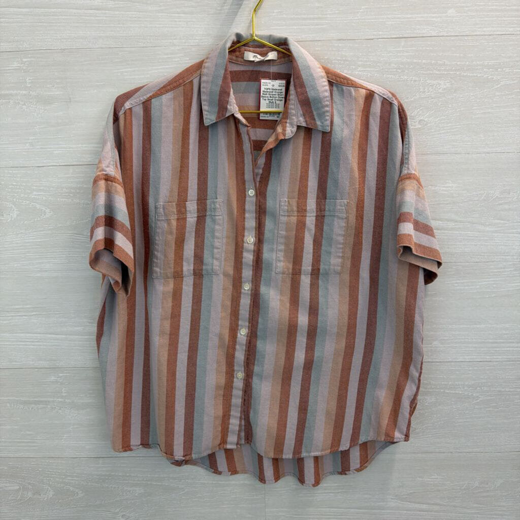 Madewell Orange/ Multi Striped Short Sleeve Button Down Top Small