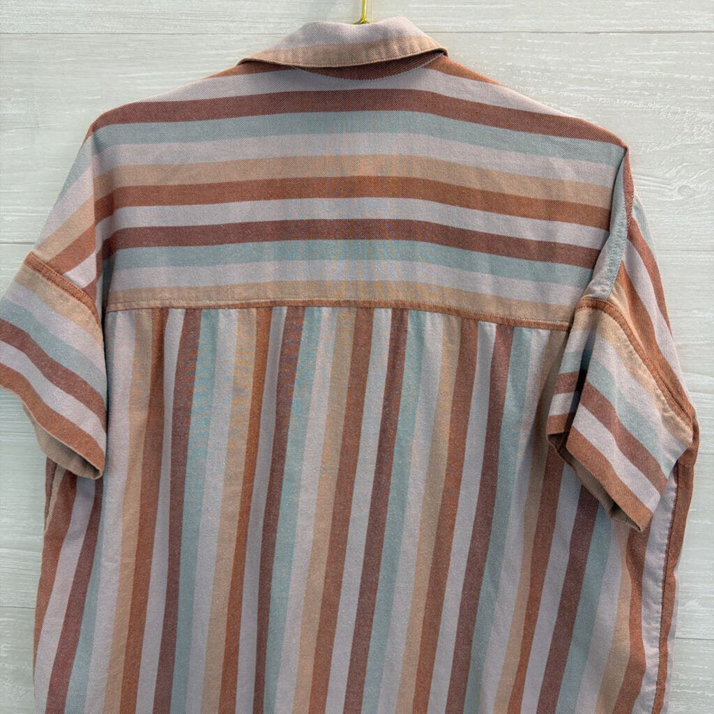 Madewell Orange/ Multi Striped Short Sleeve Button Down Top Small