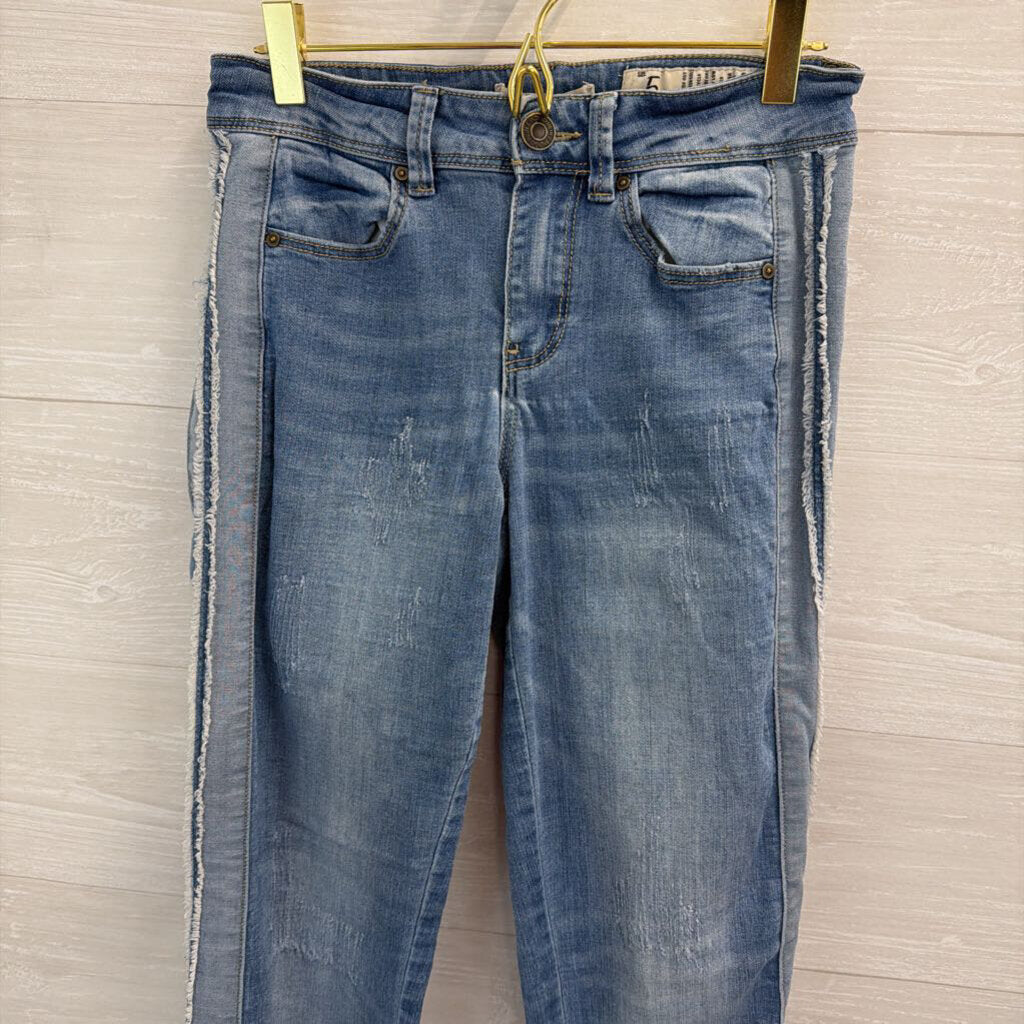 Indigo Rein LIght Wash Frayed Stripe Side Straight Leg Jeans 5