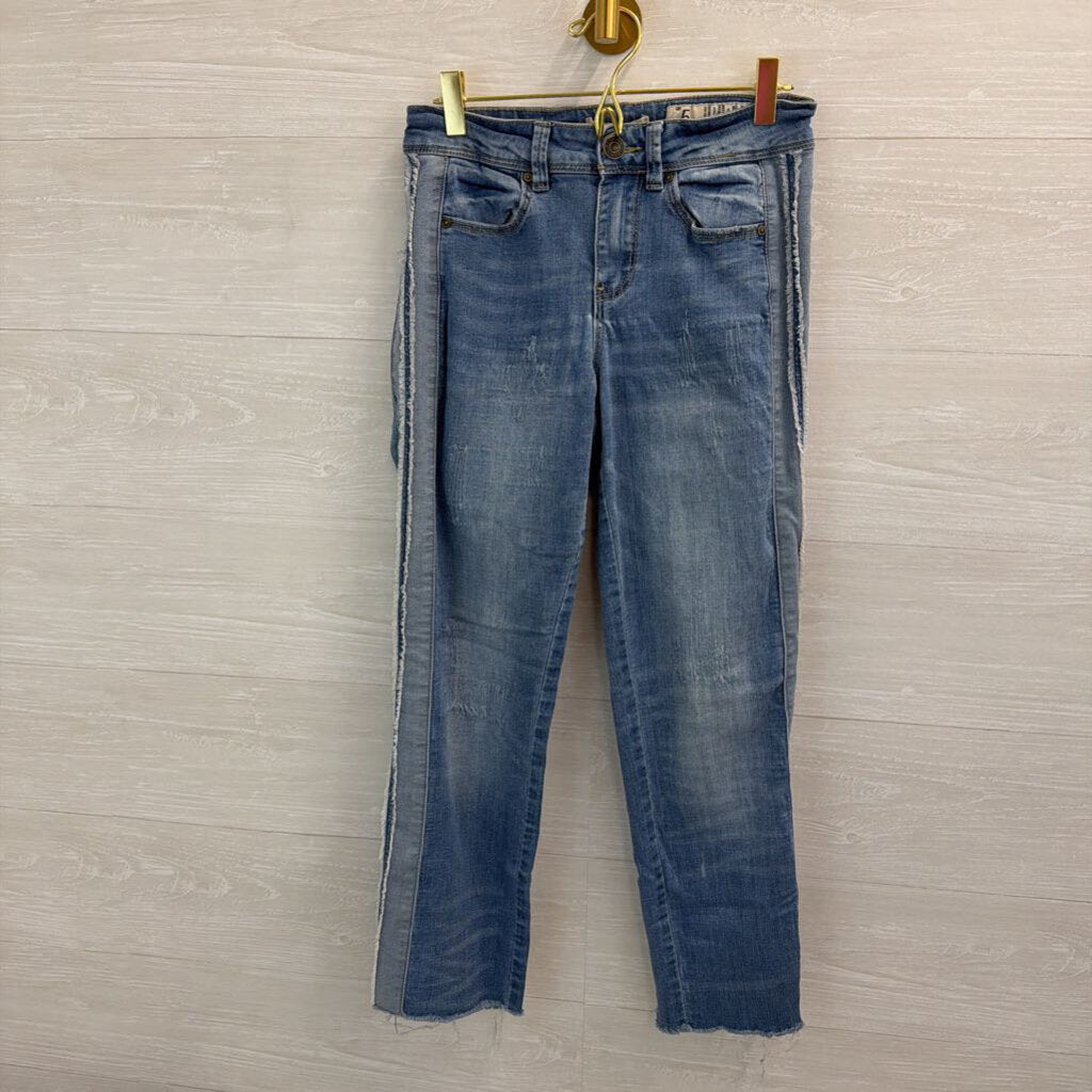 Indigo Rein LIght Wash Frayed Stripe Side Straight Leg Jeans 5