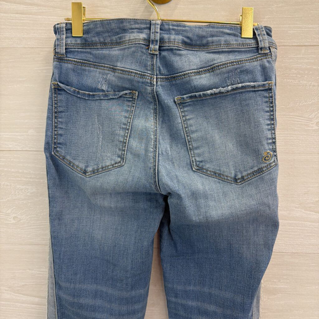 Indigo Rein LIght Wash Frayed Stripe Side Straight Leg Jeans 5