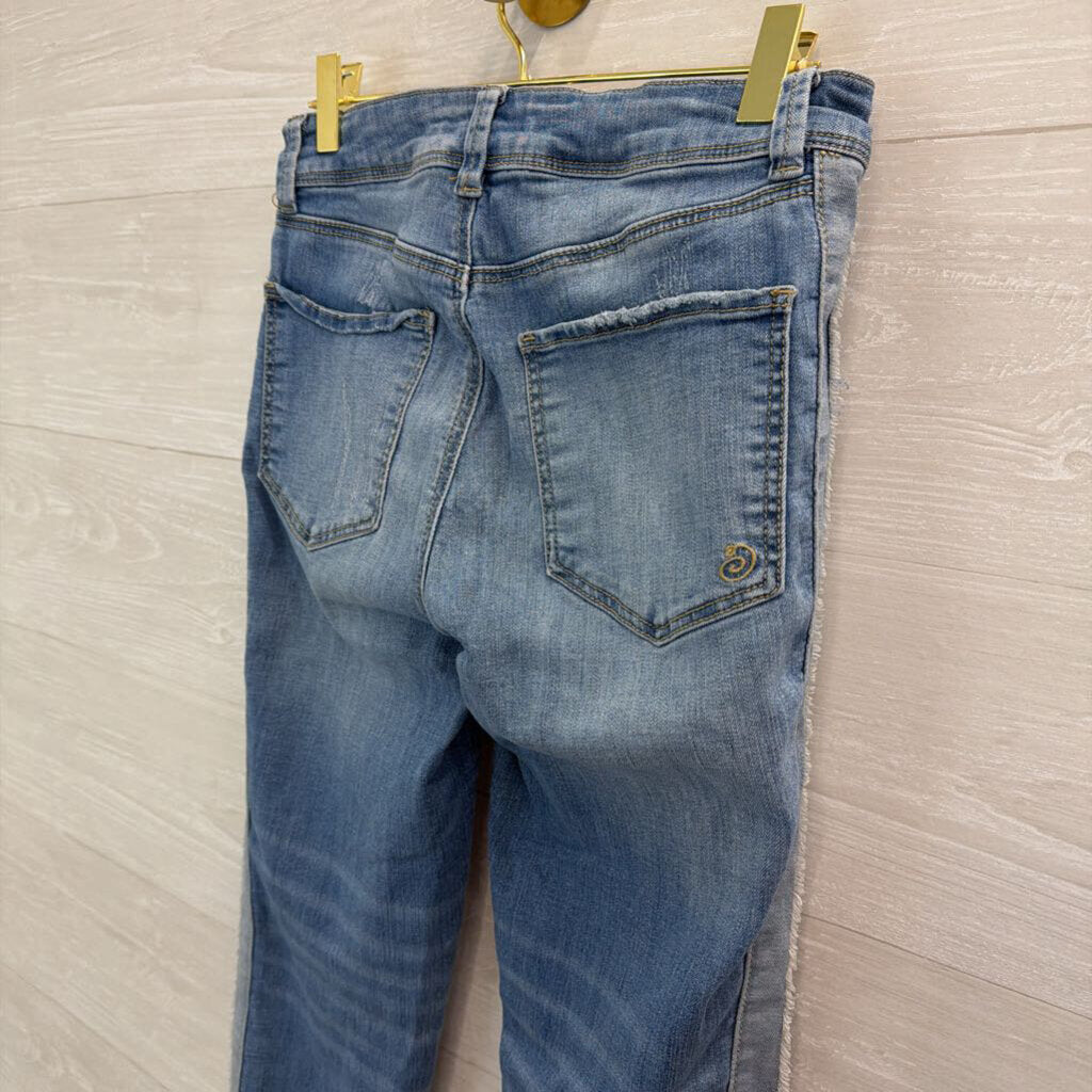 Indigo Rein LIght Wash Frayed Stripe Side Straight Leg Jeans 5